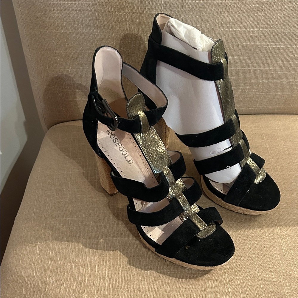Black and Gold Strappy Heels size 9.5
